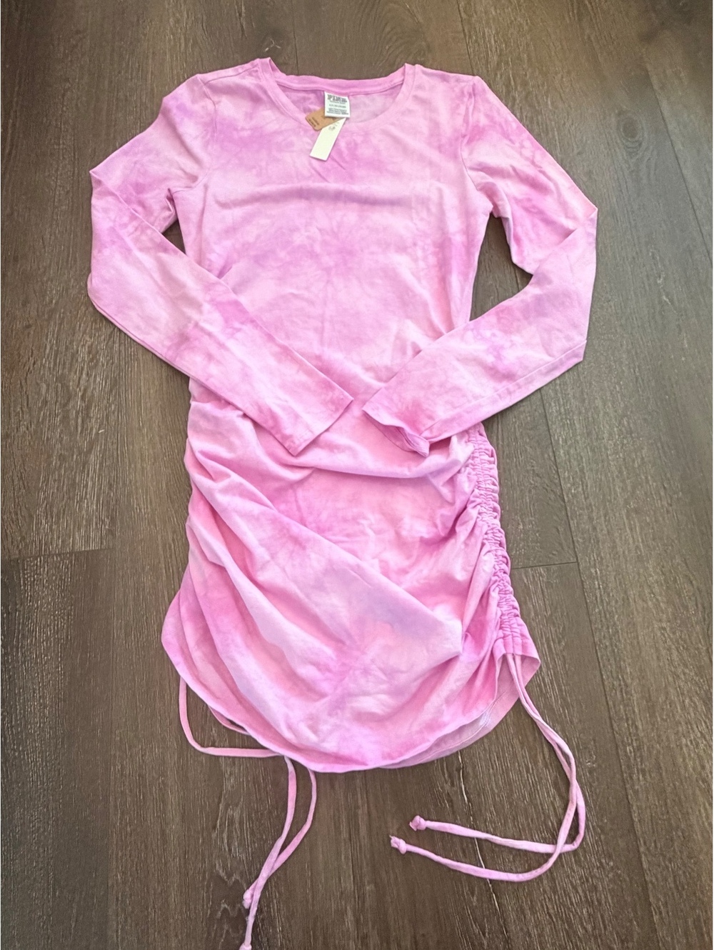 PINK Victoria's Secret Ruched Tie Dye Mini Dress Pink Long Sleeve NWT S